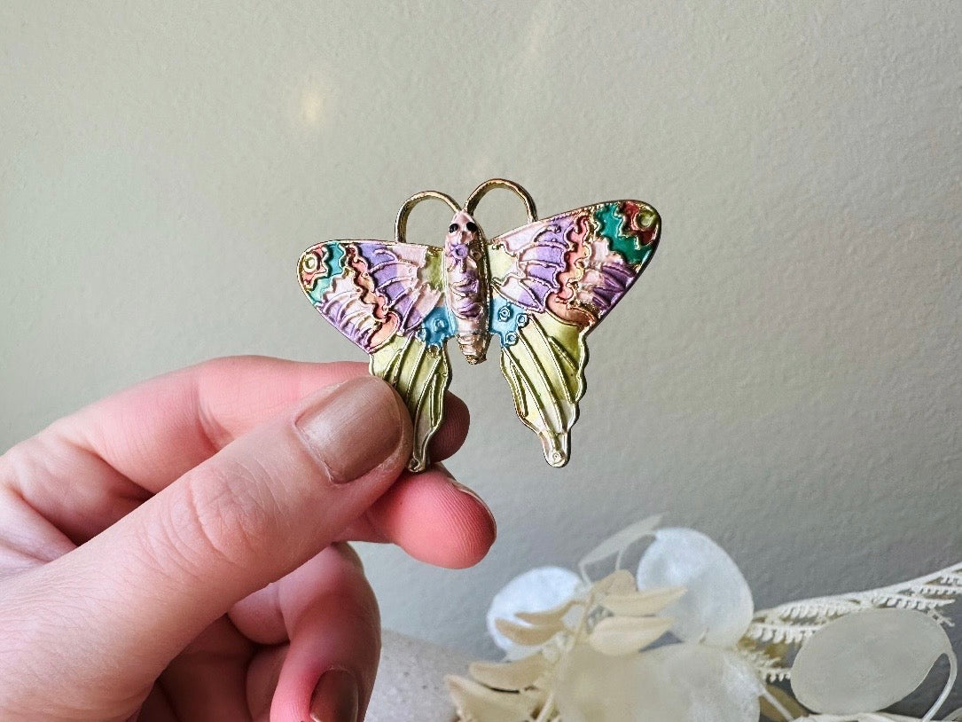 Vintage Butterfly Brooch, Colorful Rainbow Pastel Enamel Butterfly Pin1