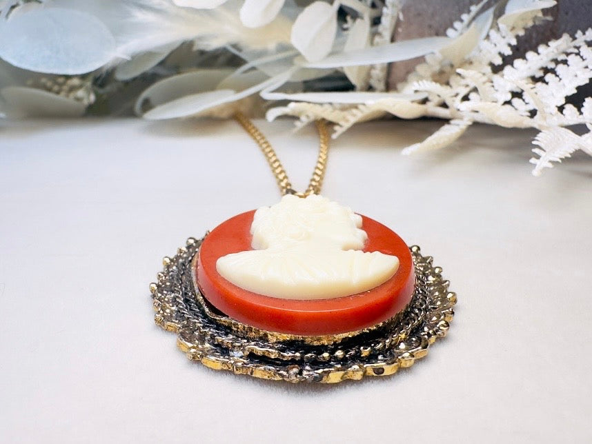 Vintage Cameo Necklace, Victorian Pendant Necklace,