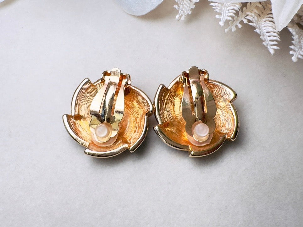 Vintage Cocktail Earrings, Black Enamel and Crystal Spiral Earrings, Bold 80s Glam Gold Earrings Clip On Statement Earrings