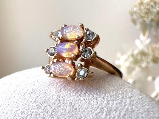 Vintage Cocktail Ring, Faux Opal Diamond 1978 Vintage Avon Ring