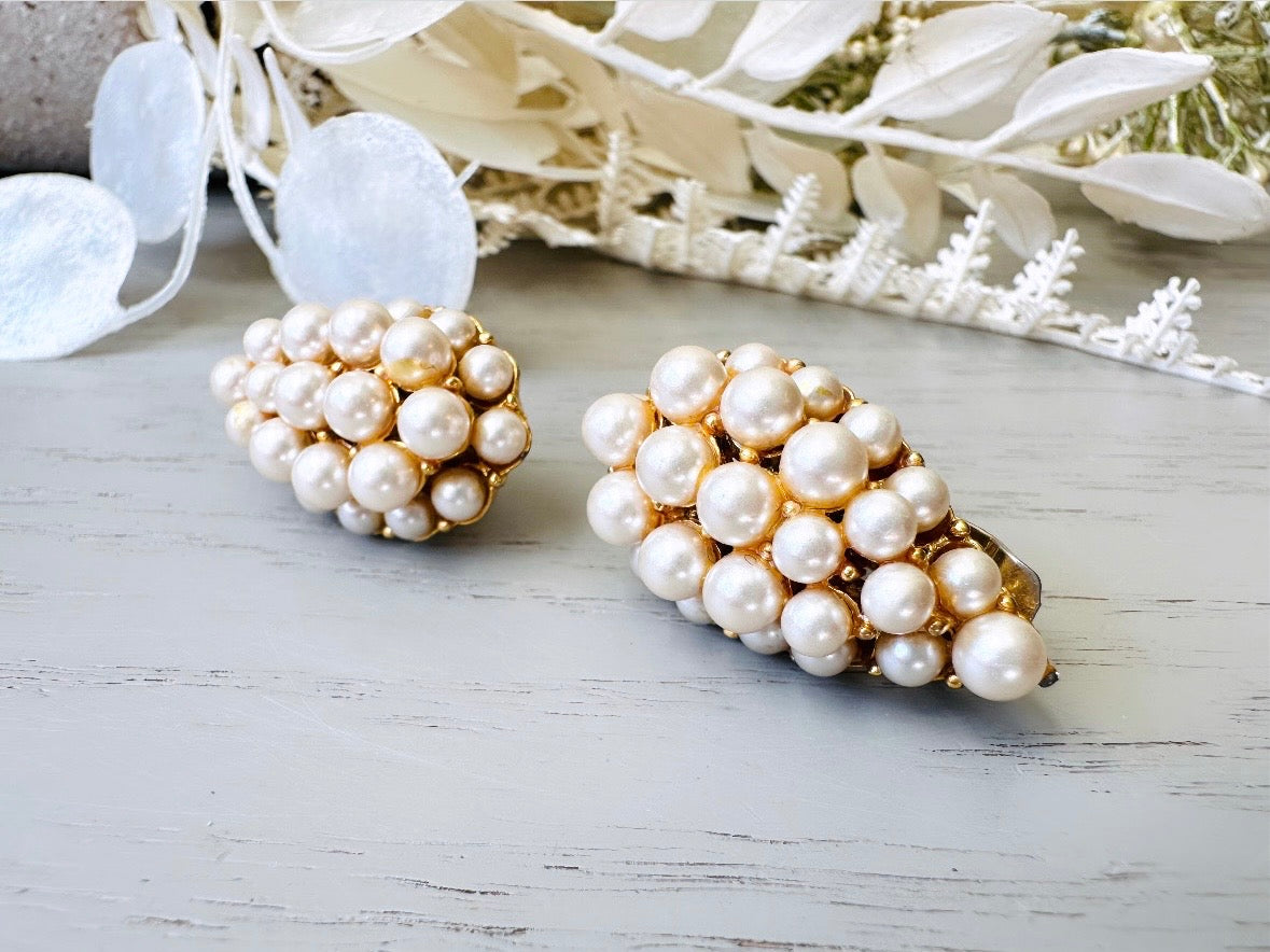 Vintage Cream Pearl Oversized Teardrop Statement Earrings 