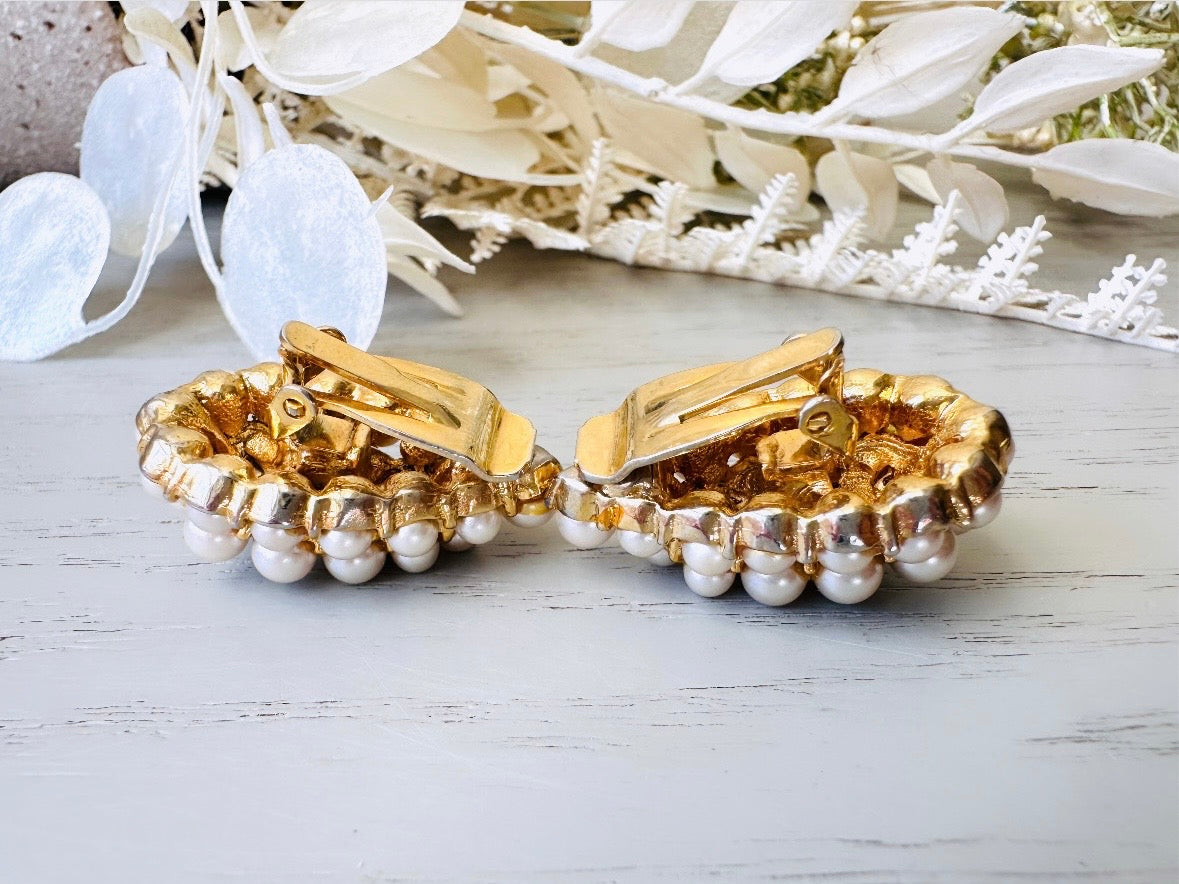 Vintage Cream Pearl Oversized Teardrop Statement Earrings from Piggle and Pop side top view 
