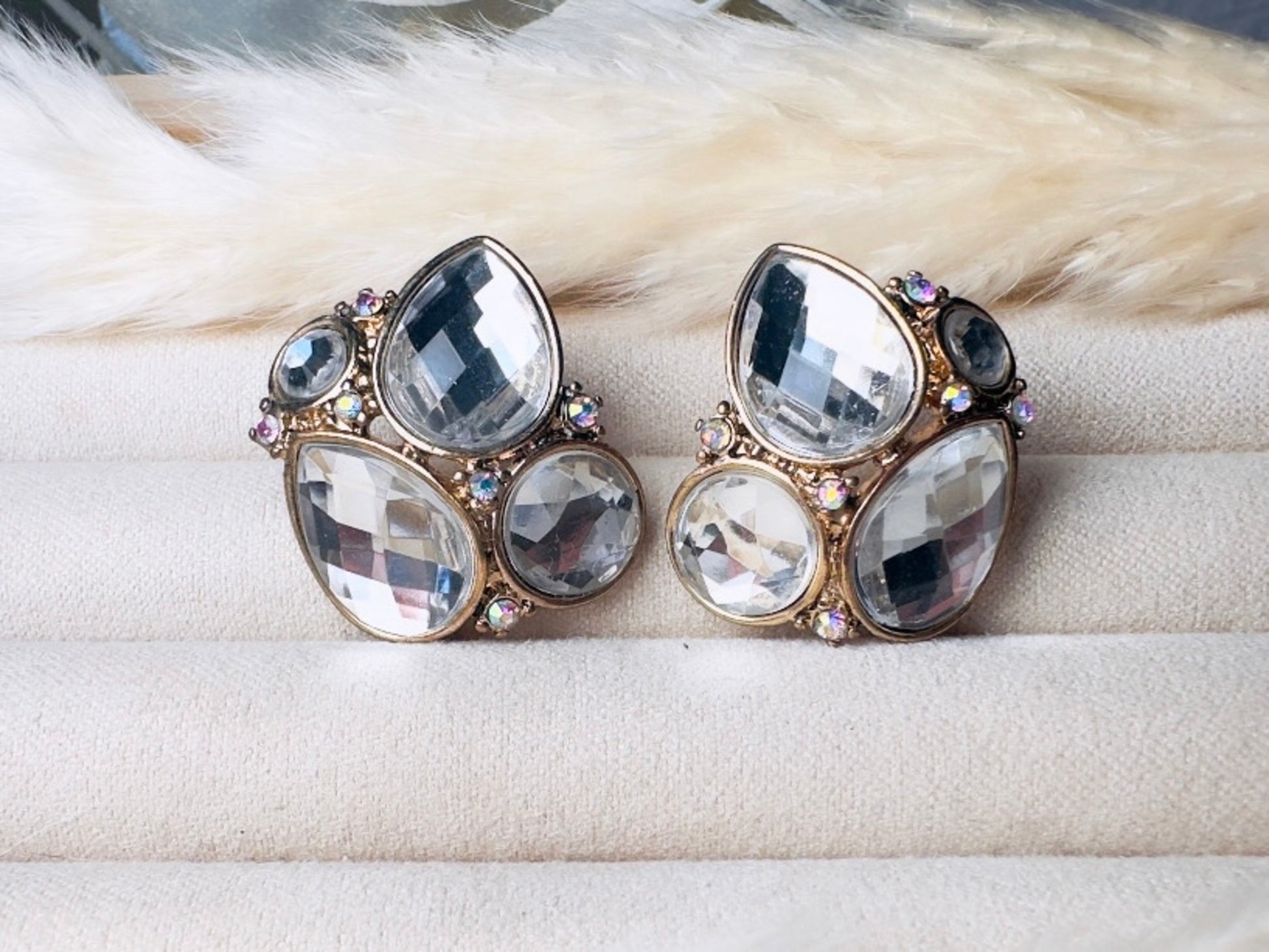Vintage Crystal Earrings, Oversized Rhinestone Post Earrings in Gold, Silver and Diamond