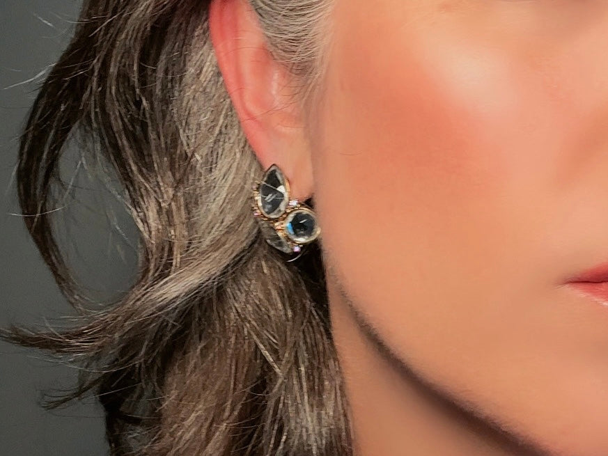Vintage Crystal Earrings, Oversized Rhinestone Post Earrings in Gold, Silver and Diamond
