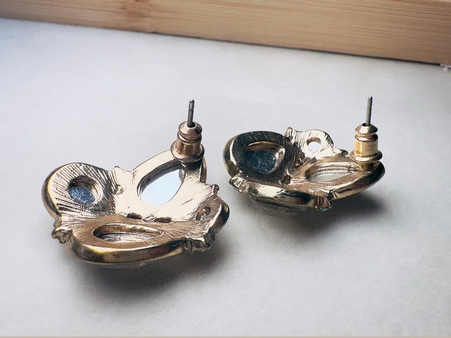 Vintage Crystal Earrings, Oversized Rhinestone Post Earrings in Gold, Silver and Diamond