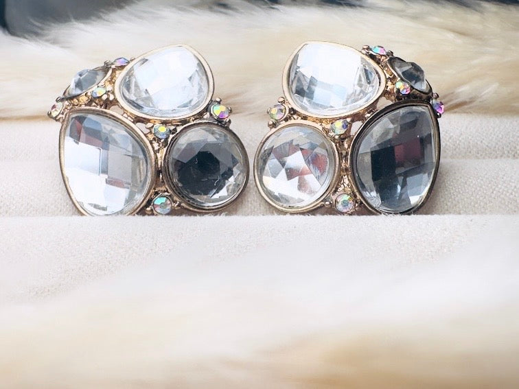 Vintage Crystal Earrings, Oversized Rhinestone Post Earrings in Gold, Silver and Diamond