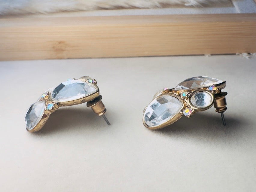 Vintage Crystal Earrings, Oversized Rhinestone Post Earrings in Gold, Silver and Diamond