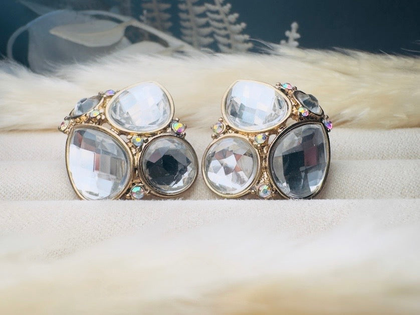Vintage Crystal Earrings, Oversized Rhinestone Post Earrings in Gold, Silver and Diamond