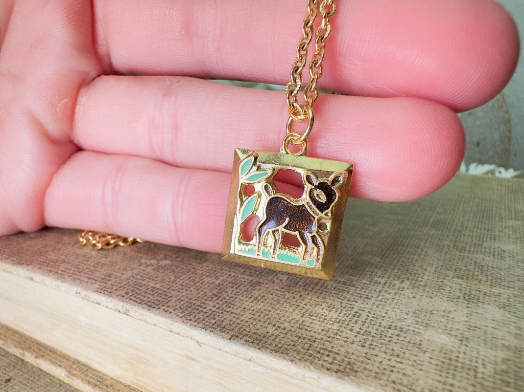 Vintage Deer Necklace, Dainty Woodland Children's Necklace