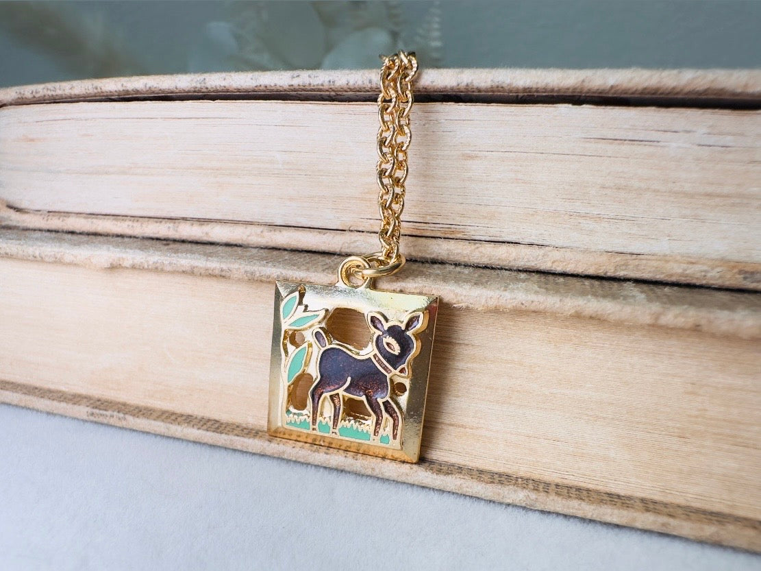 Vintage Deer Necklace, Dainty Woodland Children's Necklace