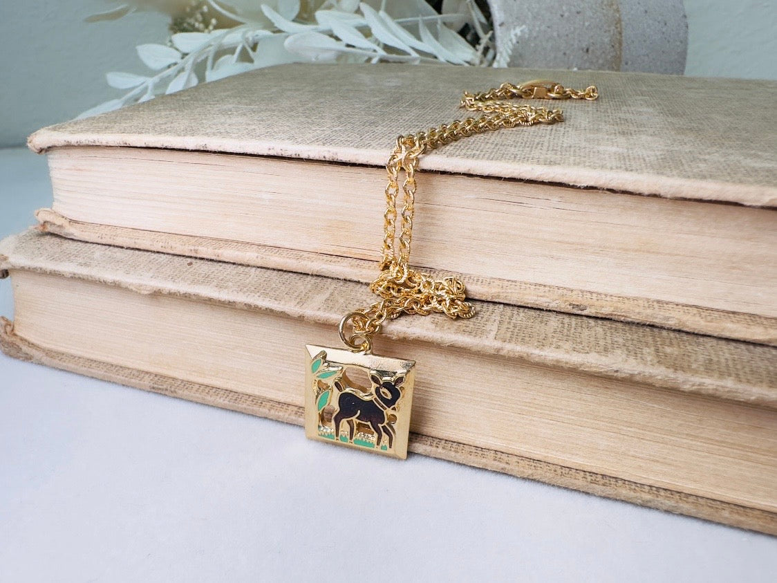 Vintage Deer Necklace, Dainty Woodland Children's Necklace