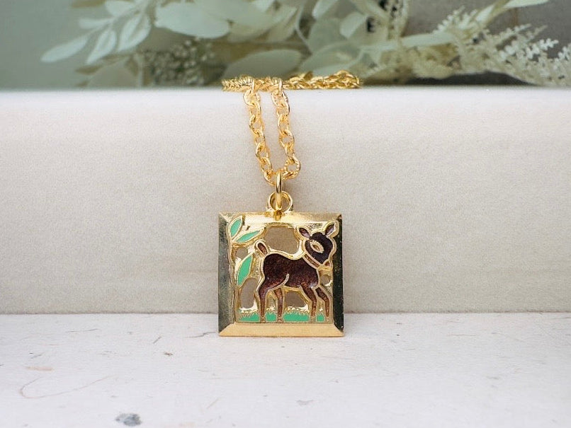 Vintage Deer Necklace, Dainty Woodland Children's Necklace