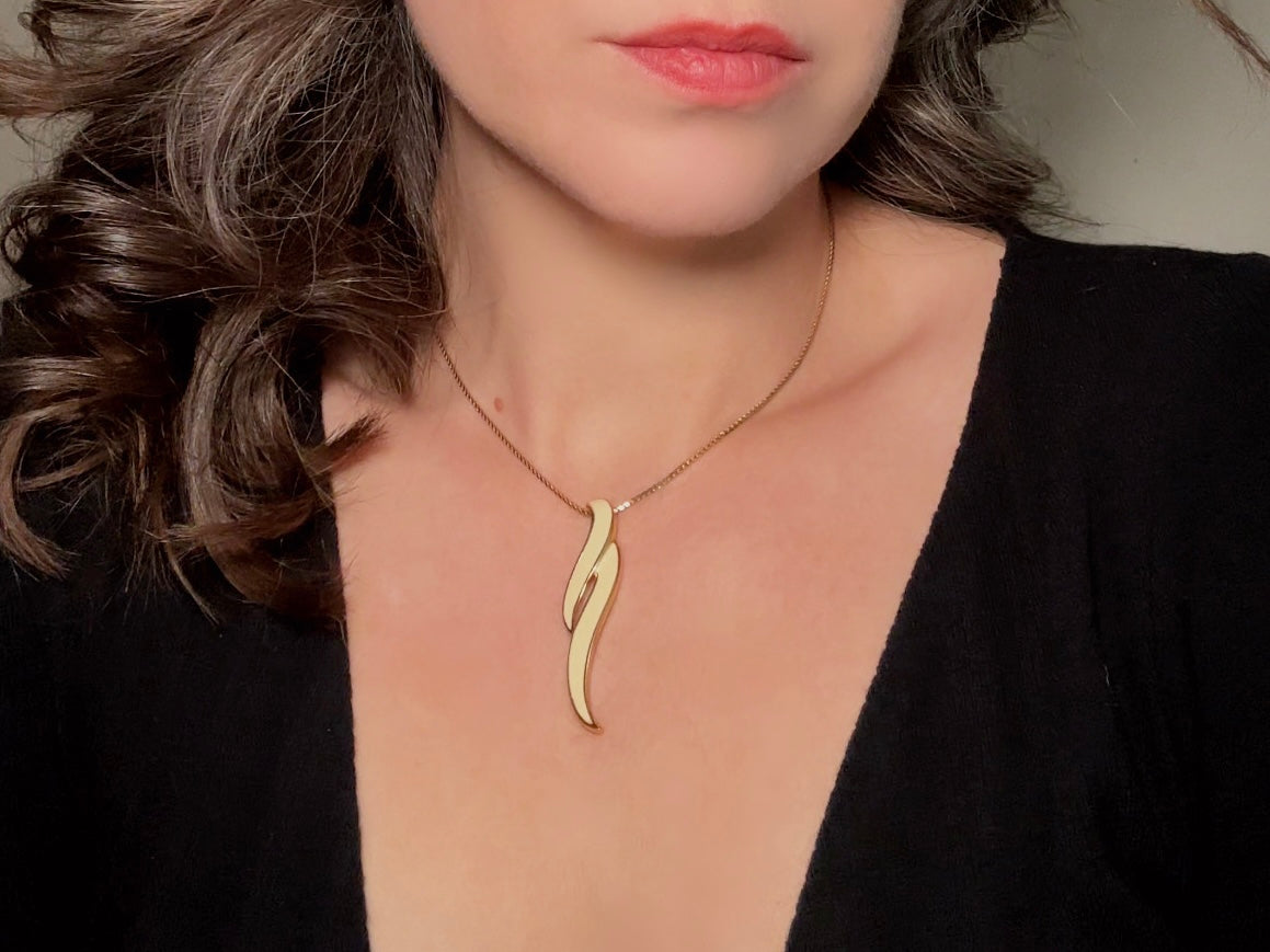 Vintage Drop Necklace, Cream and Gold Geometric Monet Enamel Pendant Necklace