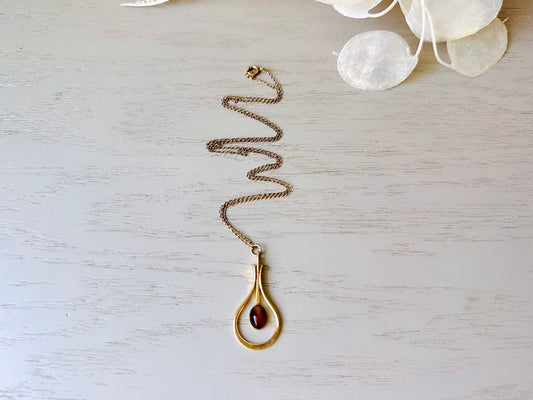 Vintage Genuine Tigers Eye 14k Gold Pendulum Necklace