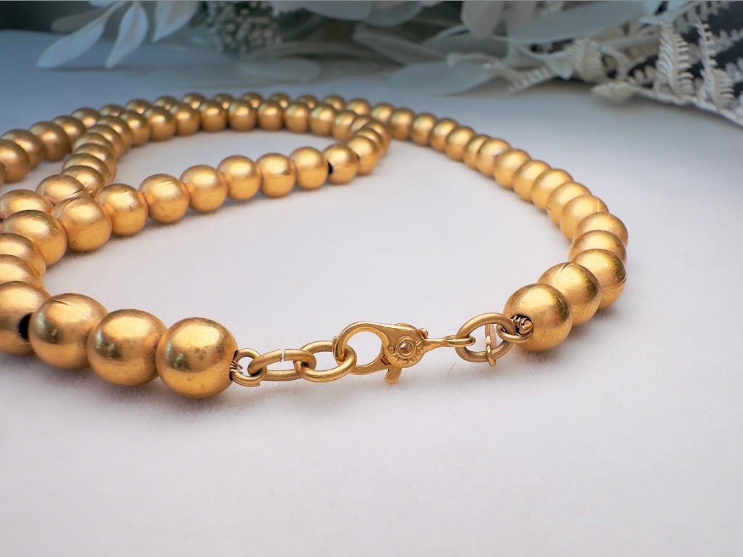 Vintage Gold Ball Necklace, Signed Monet Necklace, 18" Beaded Gold Necklace