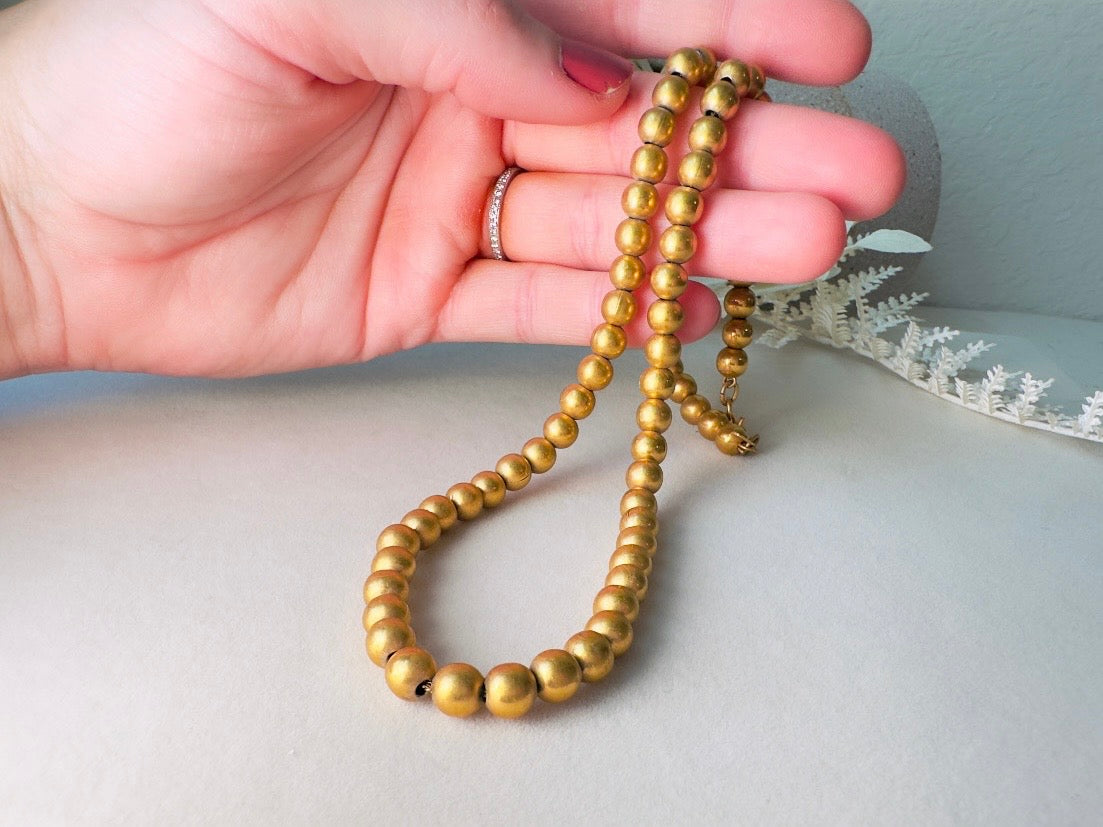 Vintage Gold Ball Necklace, Signed Monet Necklace, 18" Beaded Gold Necklace