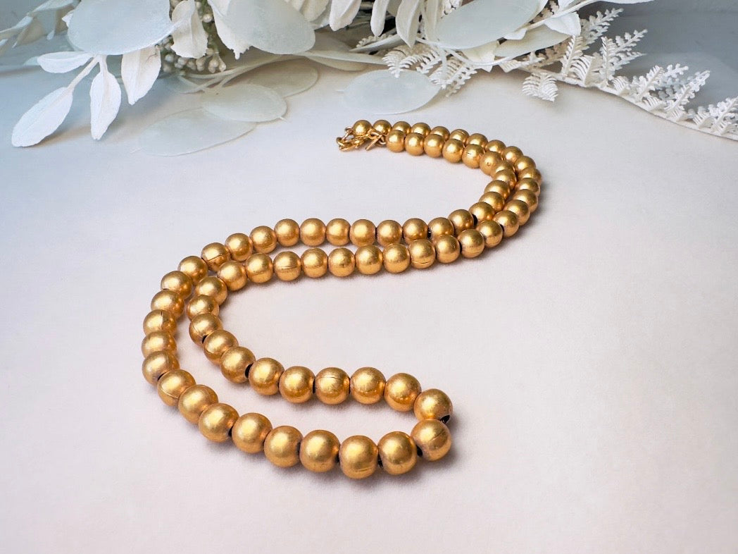 Vintage Gold Ball Necklace, Signed Monet Necklace, 18" Beaded Gold Necklace