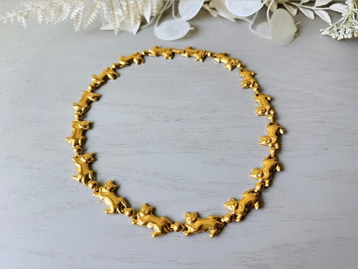 Vintage Gold Cat Necklace, Cute Avon Novelty Cat Necklace