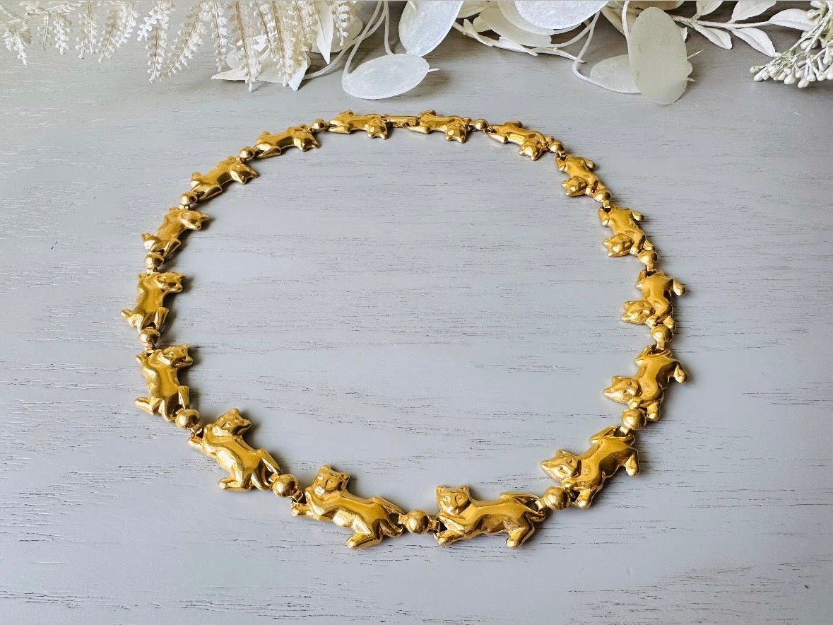 Vintage Gold Cat Necklace, Cute Avon Novelty Cat Necklace 1