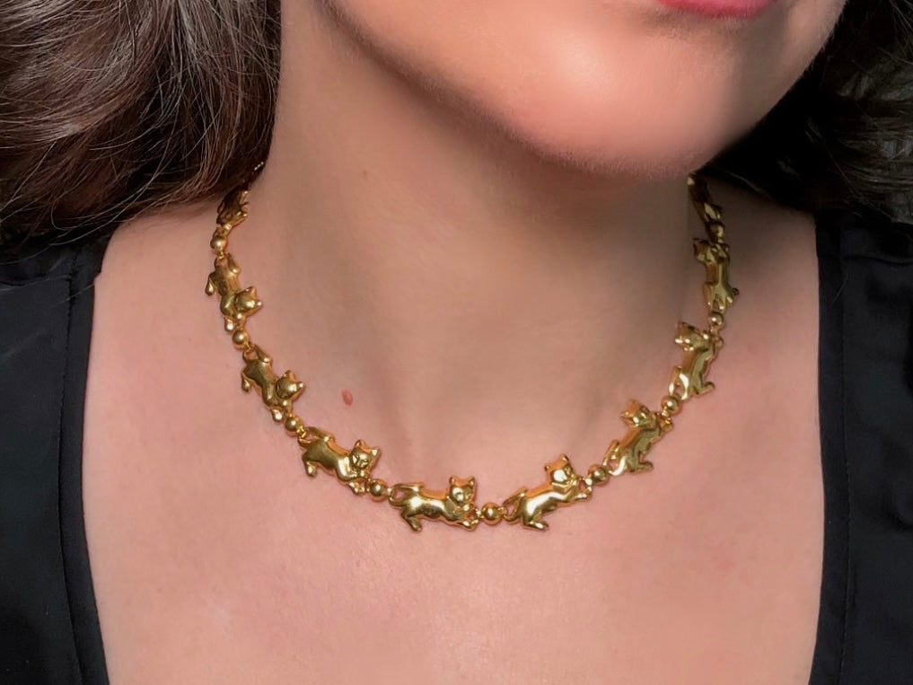 Vintage Gold Cat Necklace, Cute Avon Novelty Cat Necklace from Piggle and Pop
