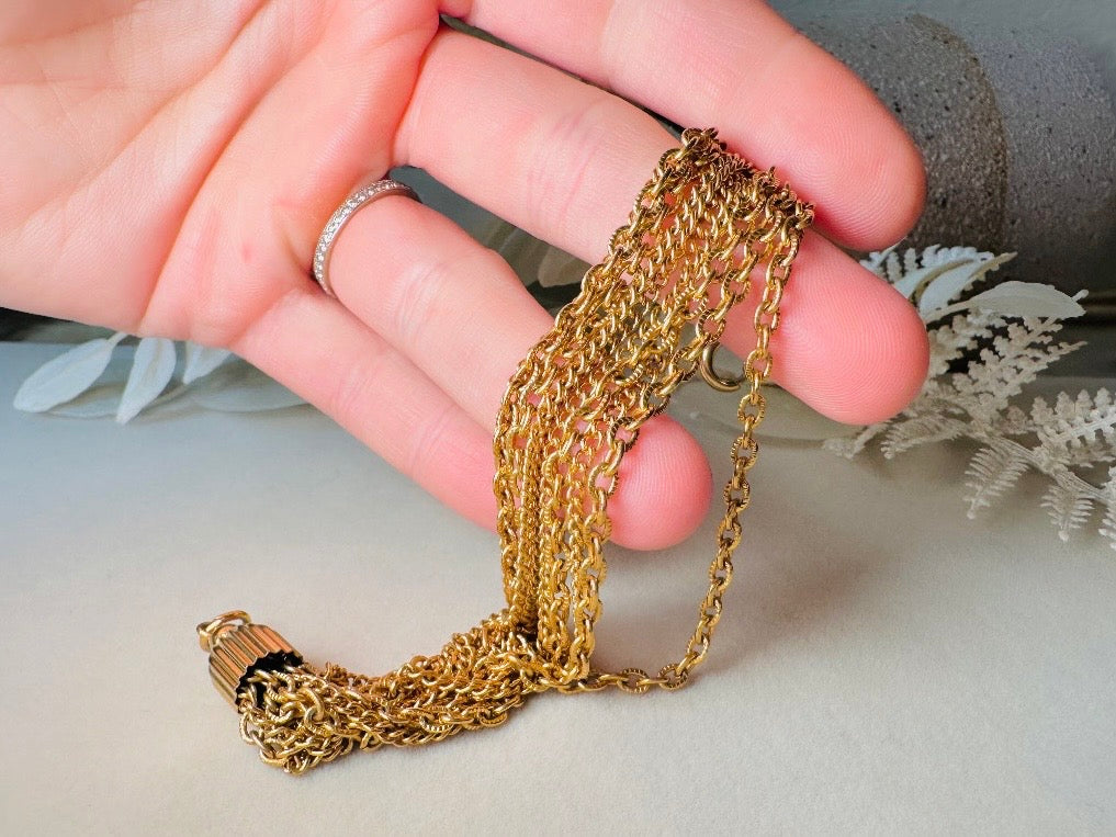 Vintage Gold Chain Bracelet, Chunky Layered Multistrand Bracelet, 1970s Classic Gold Curb and Cable Chain Estate Bracelet