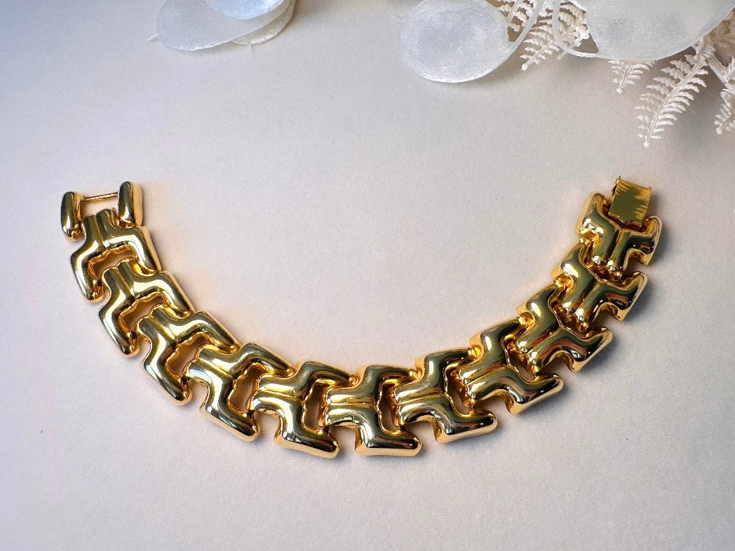 Vintage Gold Chain Bracelet, Thick 80s Chunky Gold Link Bracelet