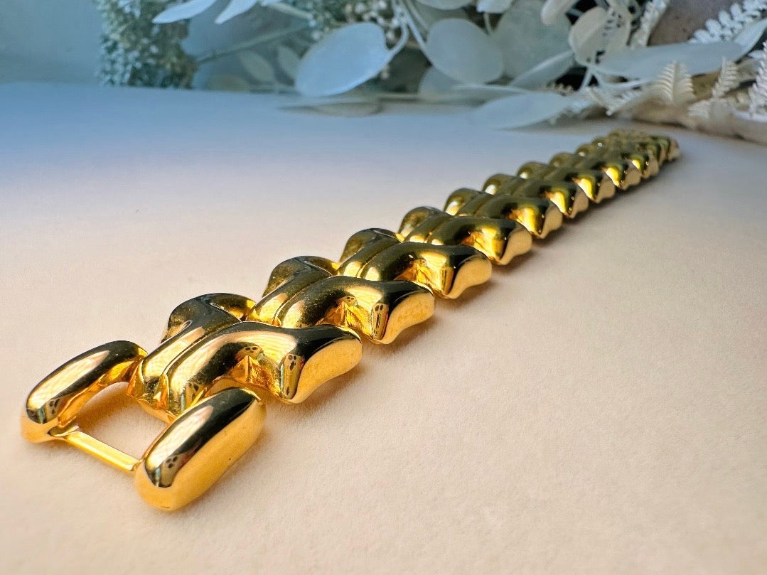 Vintage Gold Chain Bracelet, Thick 80s Chunky Gold Link Bracelet