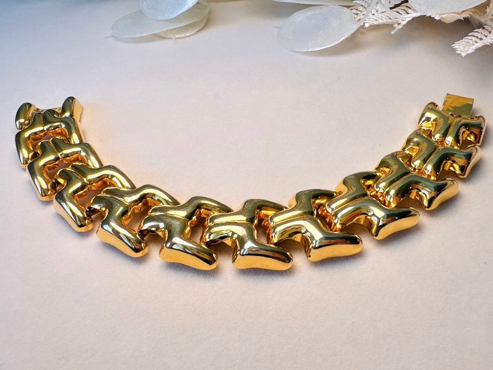 Vintage Gold Chain Bracelet, Thick 80s Chunky Gold Link Bracelet
