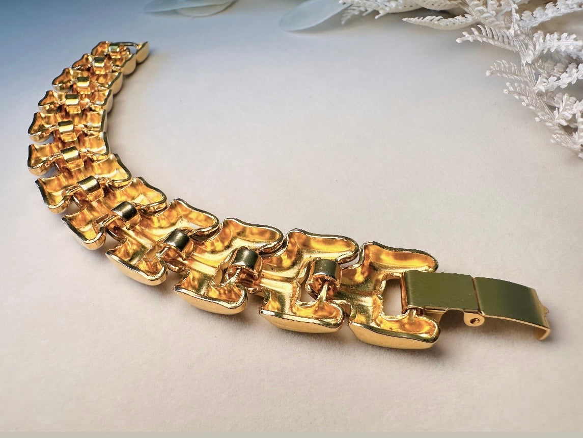 Vintage Gold Chain Bracelet, Thick 80s Chunky Gold Link Bracelet