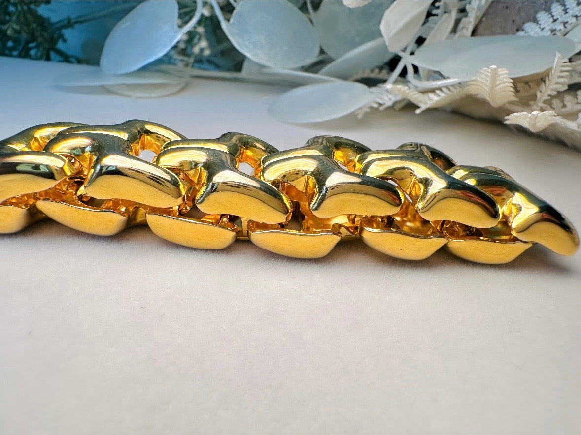 Vintage Gold Chain Bracelet, Thick 80s Chunky Gold Link Bracelet