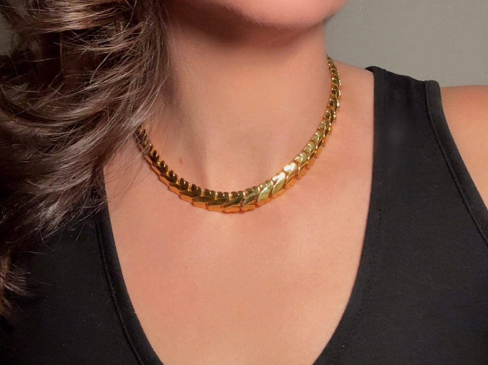 Vintage Gold Collar Necklace, Signed Napier Interlocking Chain Necklace, Designer 80s Articulated Choker Necklace