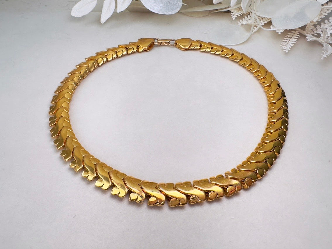 Vintage Gold Collar Necklace, Signed Napier Interlocking Chain Necklace, Designer 80s Articulated Choker Necklace
