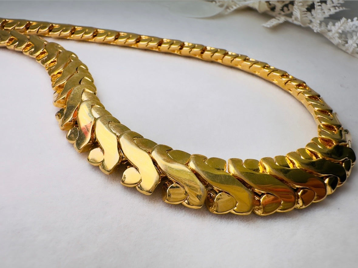 Vintage Gold Collar Necklace, Signed Napier Interlocking Chain Necklace, Designer 80s Articulated Choker Necklace