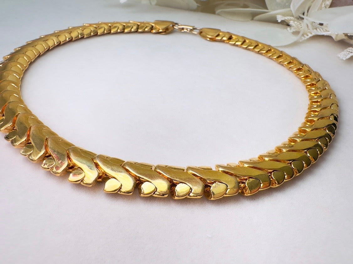 Vintage Gold Collar Necklace, Signed Napier Interlocking Chain Necklace, Designer 80s Articulated Choker Necklace