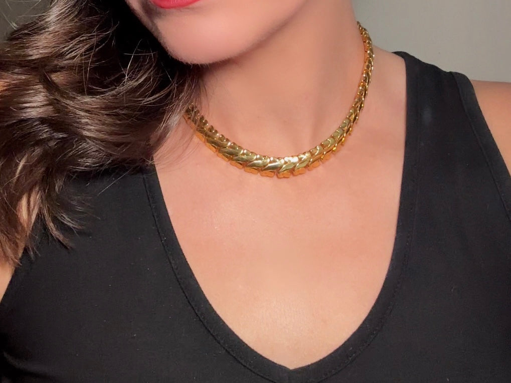 Vintage Gold Collar Necklace, Signed Napier Interlocking Chain Necklace, Designer 80s Articulated Choker Necklace
