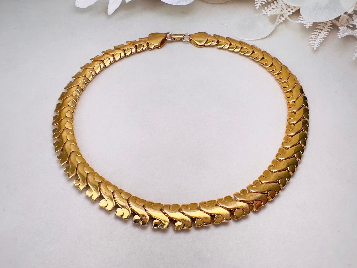 Vintage Gold Collar Necklace, Signed Napier Interlocking Chain Necklace, Designer 80s Articulated Choker Necklace