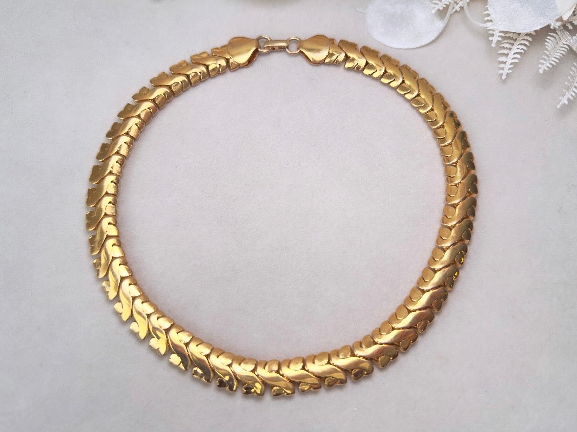 Vintage Gold Collar Necklace, Signed Napier Interlocking Chain Necklace, Designer 80s Articulated Choker Necklace