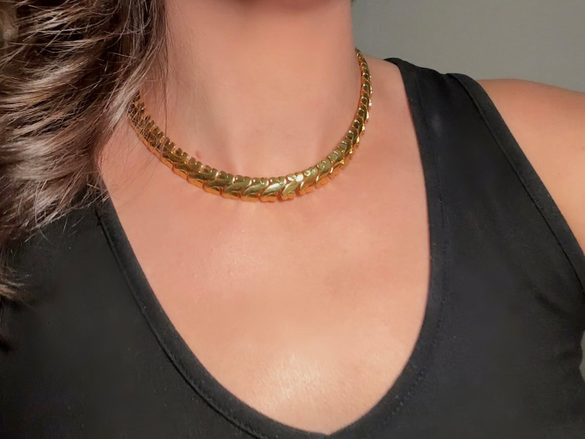 Vintage Gold Collar Necklace, Signed Napier Interlocking Chain Necklace, Designer 80s Articulated Choker Necklace