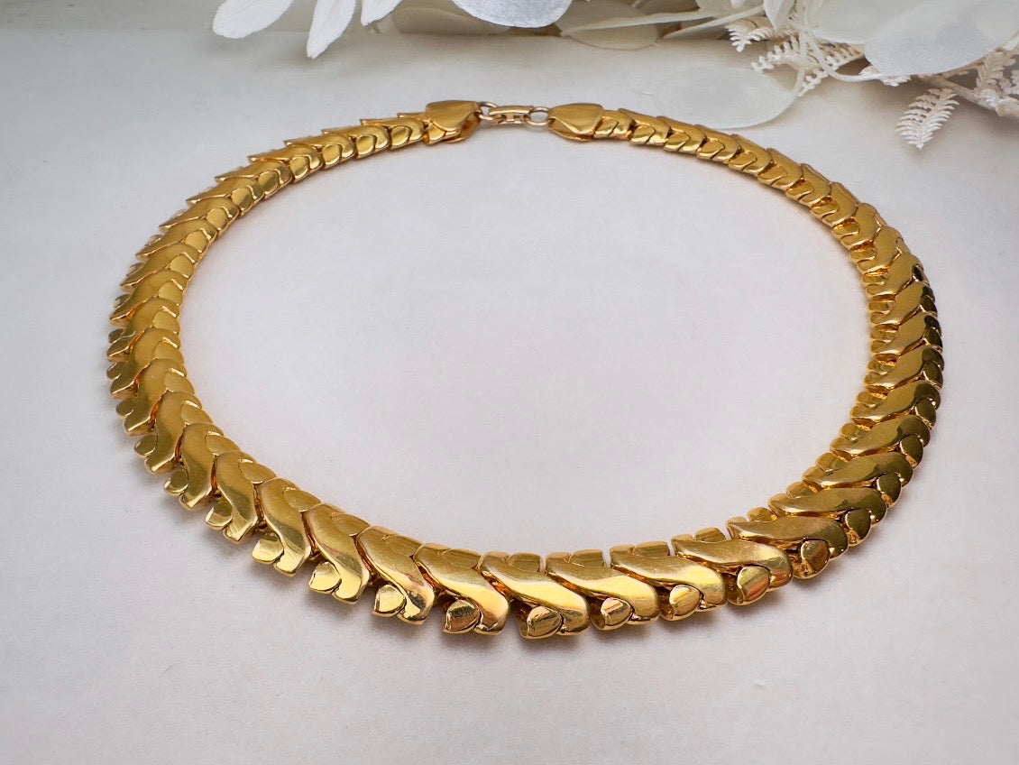 Vintage Gold Collar Necklace, Signed Napier Interlocking Chain Necklace, Designer 80s Articulated Choker Necklace