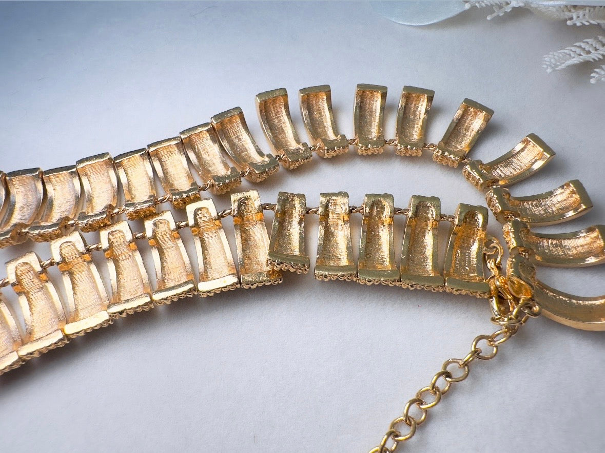 Vintage Gold Collar Necklace, Signed Napier Textured Gold Cleopatra Style Necklace, Designer 80s Articulated Gold Bar Choker Necklace