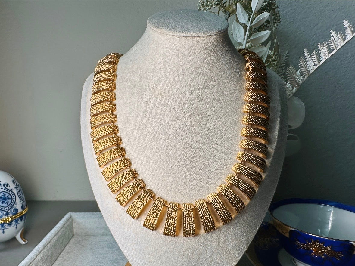 Vintage Gold Collar Necklace, Signed Napier Textured Gold Cleopatra Style Necklace, Designer 80s Articulated Gold Bar Choker Necklace