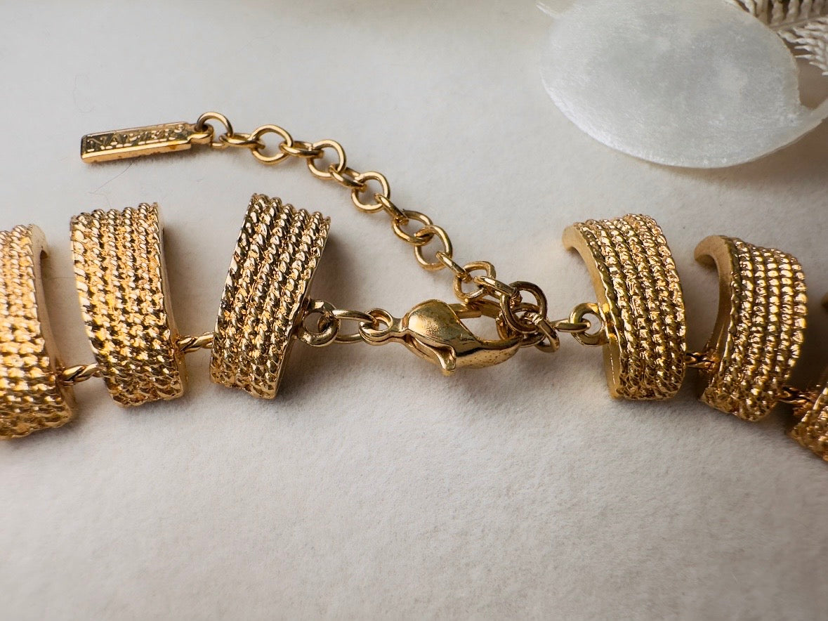 Vintage Gold Collar Necklace, Signed Napier Textured Gold Cleopatra Style Necklace, Designer 80s Articulated Gold Bar Choker Necklace