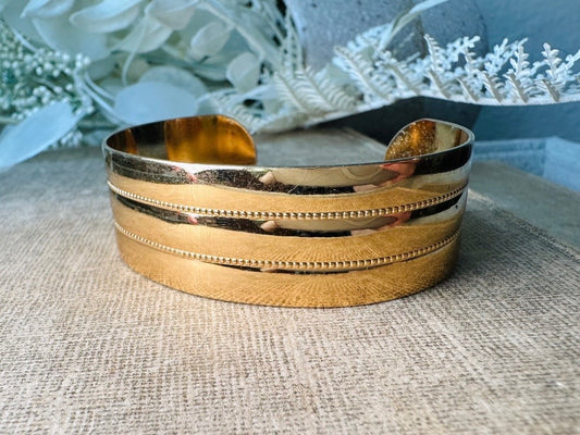 Vintage Gold Cuff Bracelet, Monet Gold Bracelet, 80s Wide Band Etched Gold Bracelet for Stacking