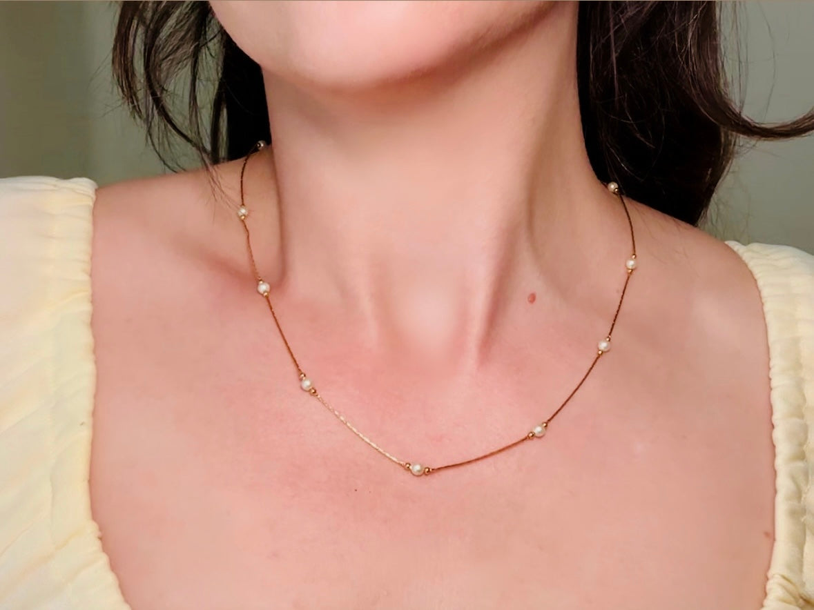 Vintage Gold Monet Necklace with Cream Pearls