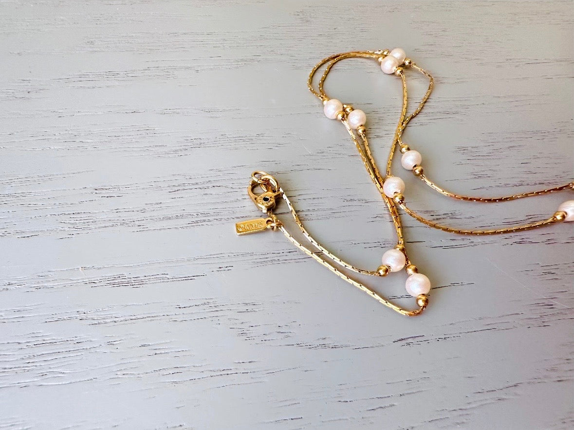 Vintage Gold Monet Necklace with Cream Pearls