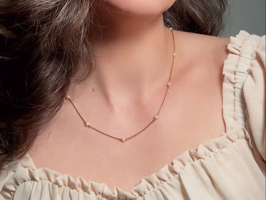 Vintage Gold Monet Necklace with Cream Pearls, Delicate Pearl Necklace on Dainty Gold Chain 20"