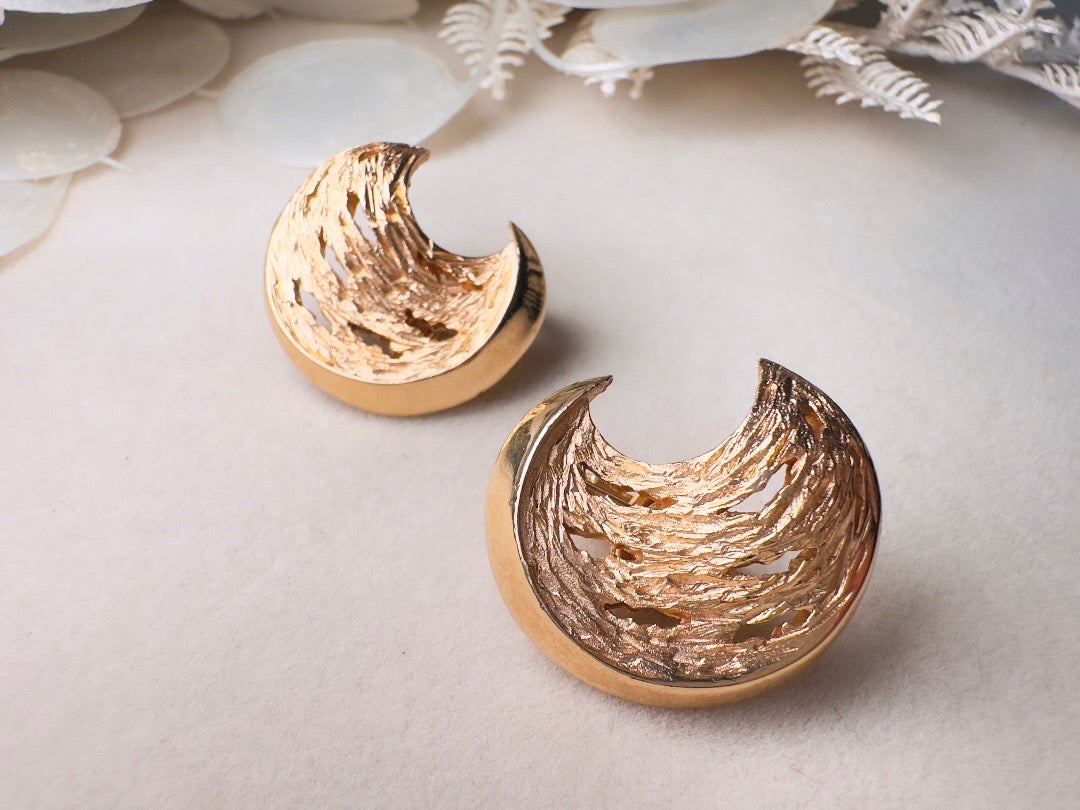 Gold Moon Earrings, 1960s Trifari Vintage Designer Earrings