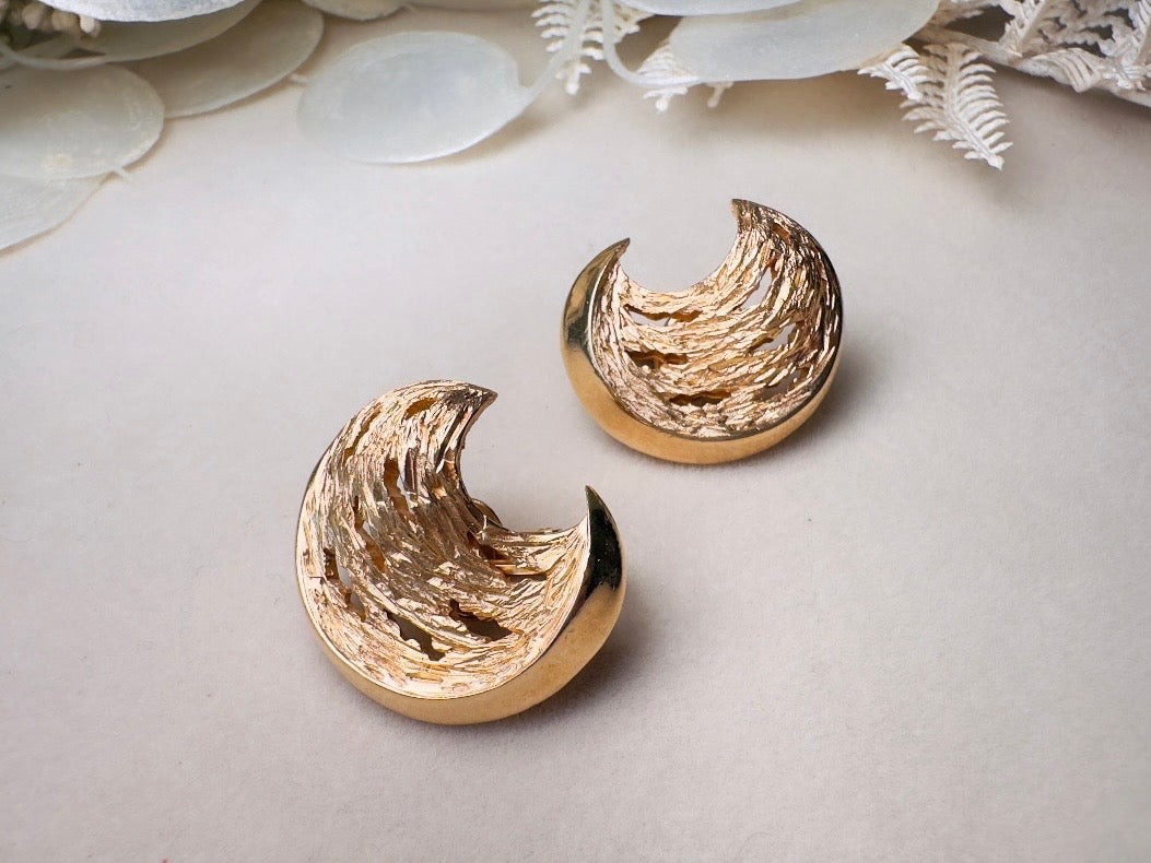 Vintage Gold Moon Earrings, 1960s Trifari Vintage Designer Earrings 1