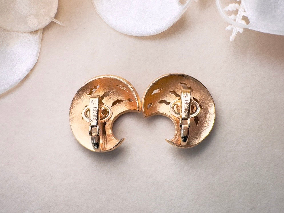 Gold Moon Earrings, 1960s Trifari Vintage Designer Earrings