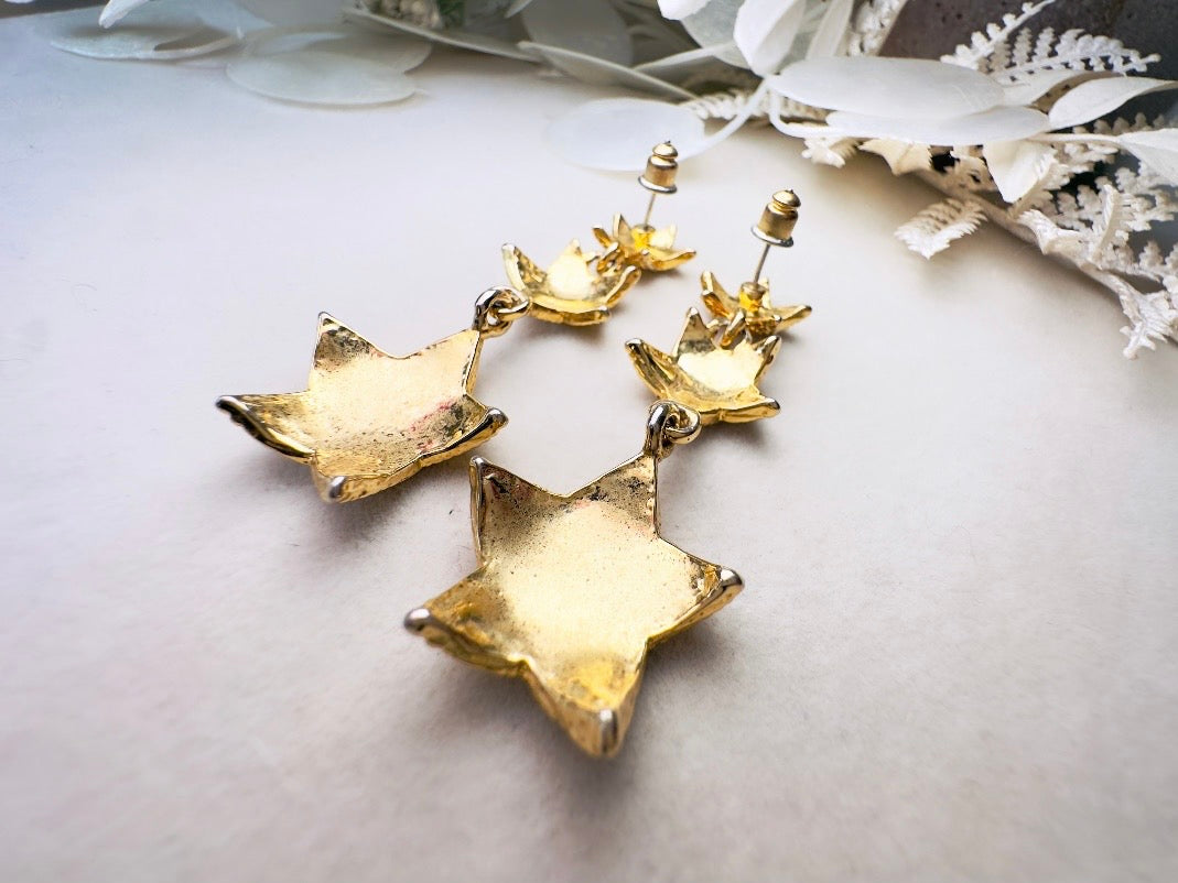 Vintage Gold Star Earrings, Celestial Drop Earrings, Whimsical Triple Star Dangle Earrings